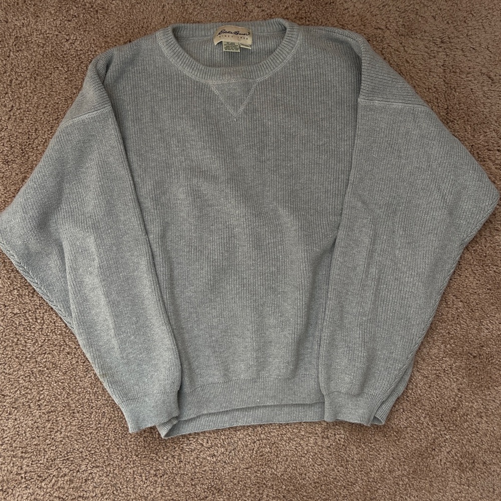 Vintage Eddie Bauer Men's Light Gray Crewneck Sweater
